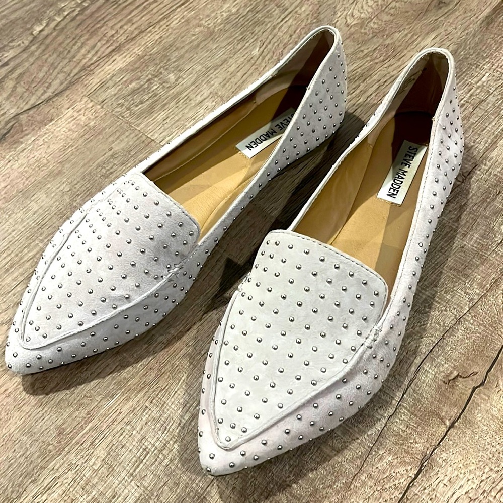 Steve Madden Suede Leather Studded Grey Flat